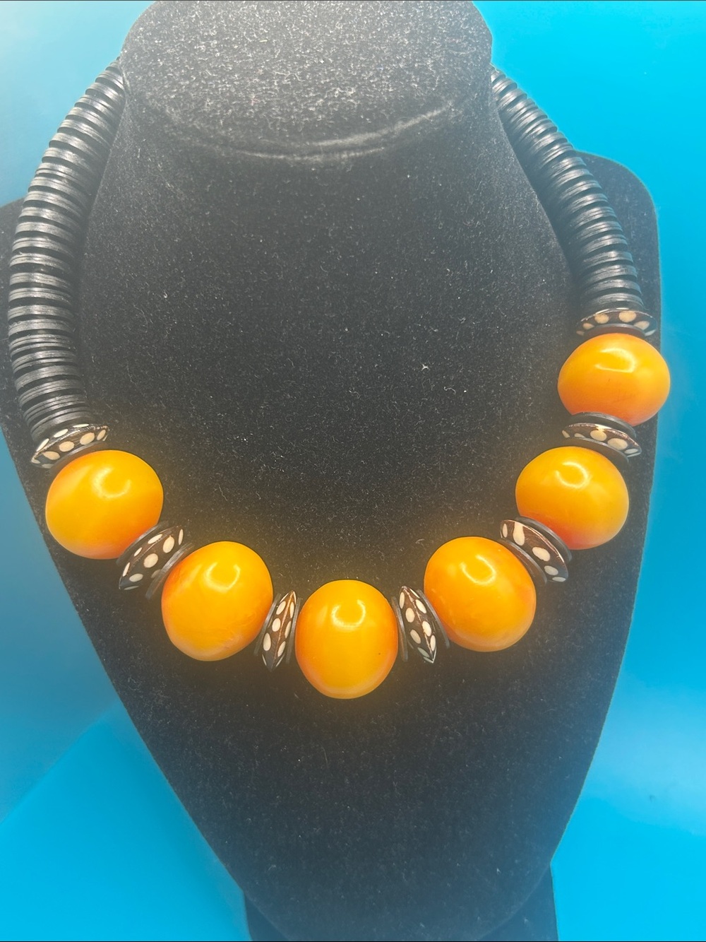 Tribal Ethnic Choker 16 in  Resin Beads painted Bovine Spacers ? Ukrain